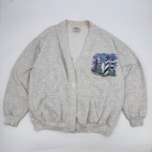 Vintage 90s ESY Outer Banks NC Lighthouse Sweatshirt Cardigan L/XL USA